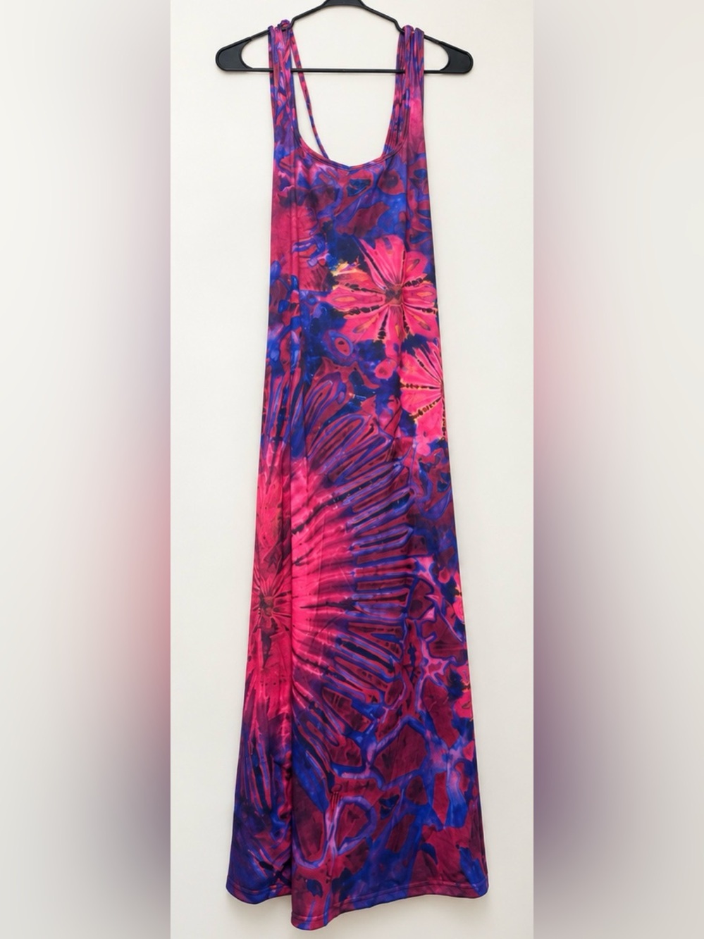 Colorful Pink & Blue Maxi Dress | Strappy Back | Size Medium